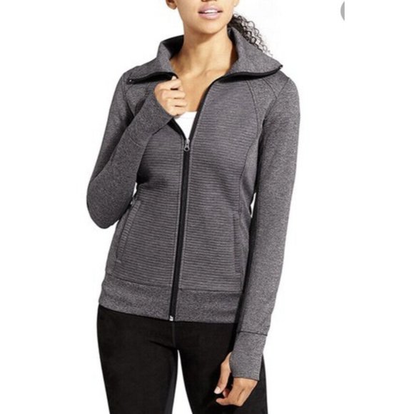 Athleta Jackets & Coats Athleta Gray Ribbed Stretch Release Long